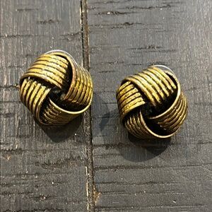 Vintage Gold Tone Love Knot Earrings Ribbed Design Post Back Stud Pierced